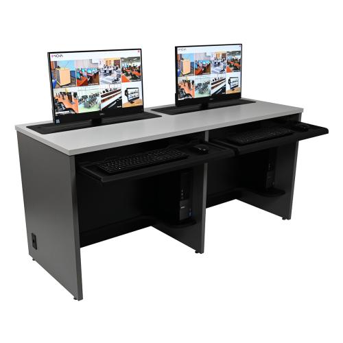 Computer Training Desk Dual Trolley Monitor Lift