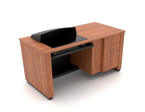 Sit-Stand Instructor Desk_Downvuew_Visor_Locking CPU