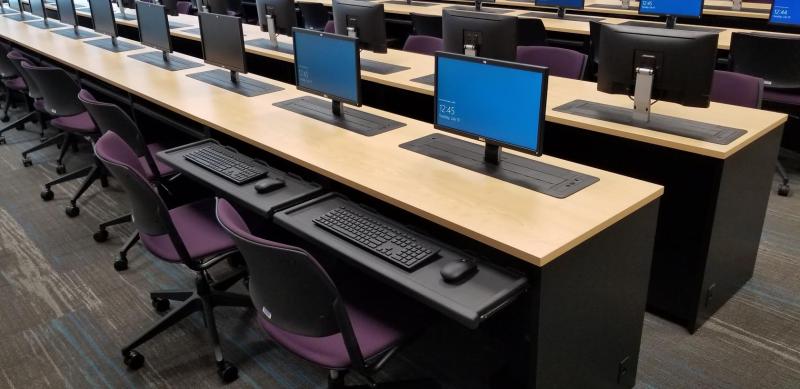 trolley monitor lift desks at a college