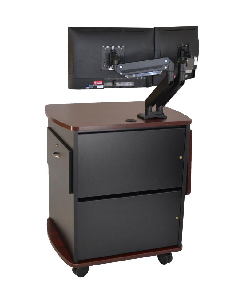 Curved Top AV Lectern - Custom Dual Monitor Arm