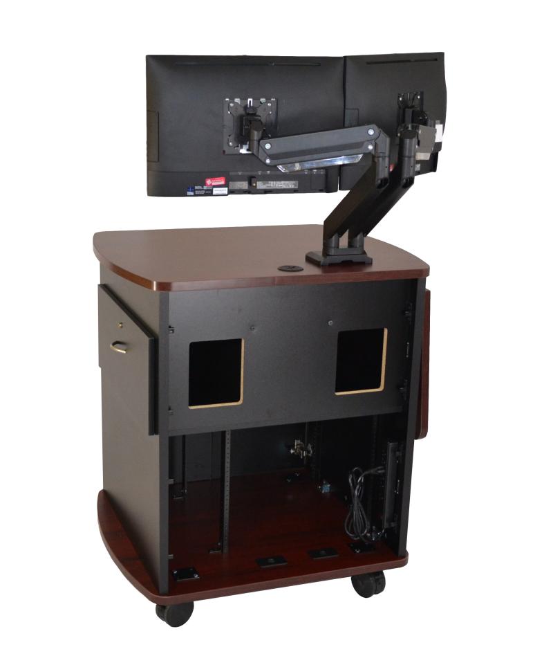 Curved Top AV Lectern - Custom Dual Monitor Arm