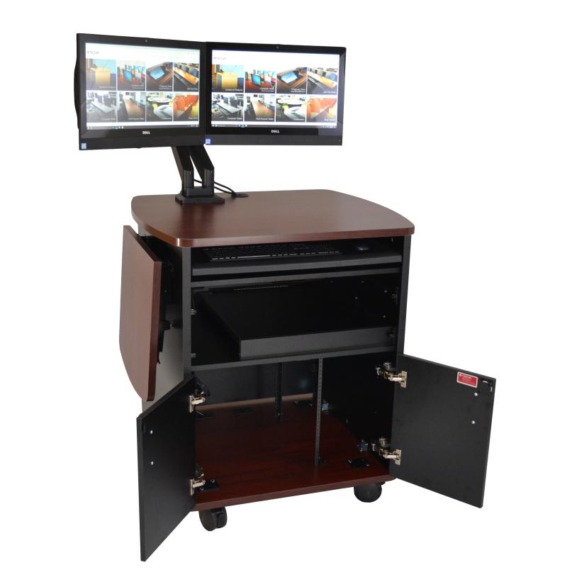 Curved Top AV Lectern - Custom Dual Monitor Arm