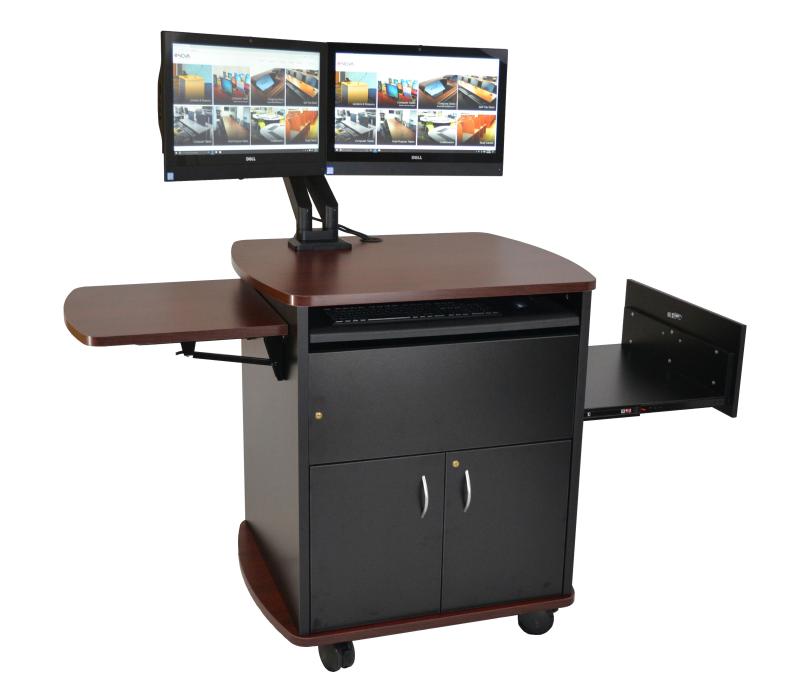 Curved Top AV Lectern - Custom Dual Monitor Arm
